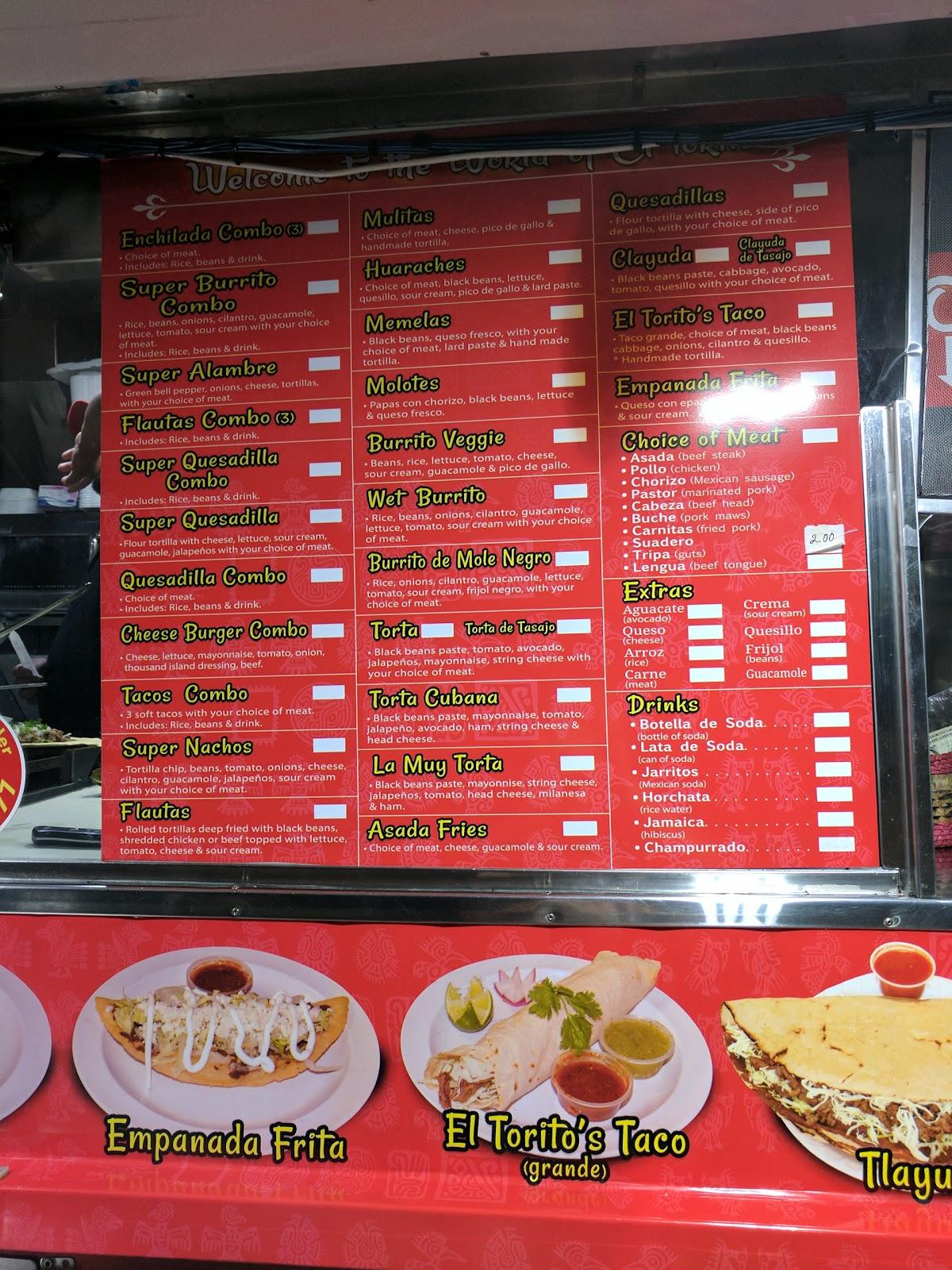 Menu at El Torito Oaxaqueno restaurant, Los Angeles, 4316 W 3rd St