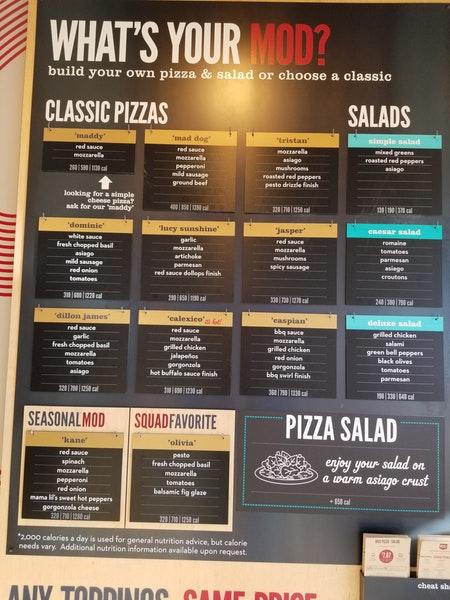 Menu at MOD Pizza pizzeria, Ladue, K Ladue Rd