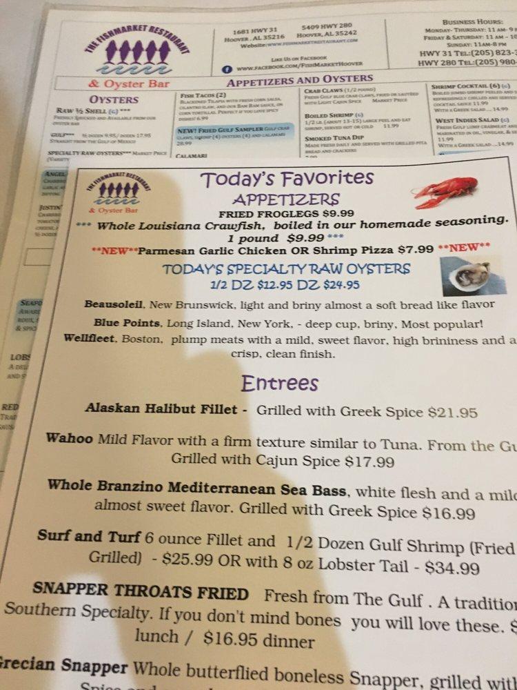 Menu at The Fish Market Restaurant, Birmingham, US31