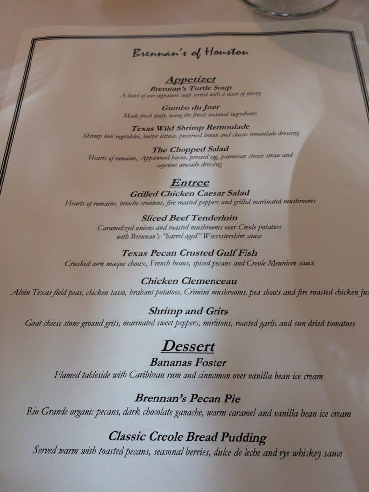 Menu at Brennan's of Houston restaurant, Houston