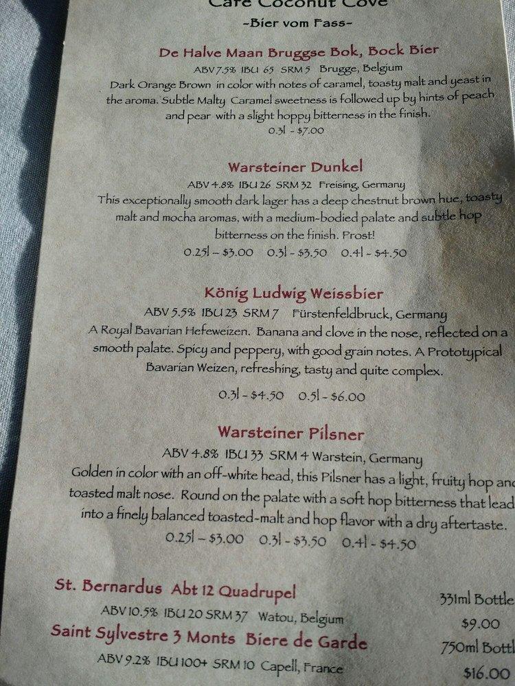 Menu at Cafe Coconut Cove, Melbourne
