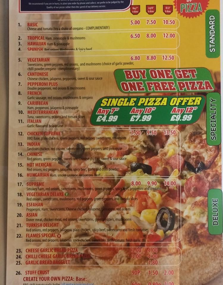 Menu at Flames Pizza and Kebab pizzeria, Gloucester