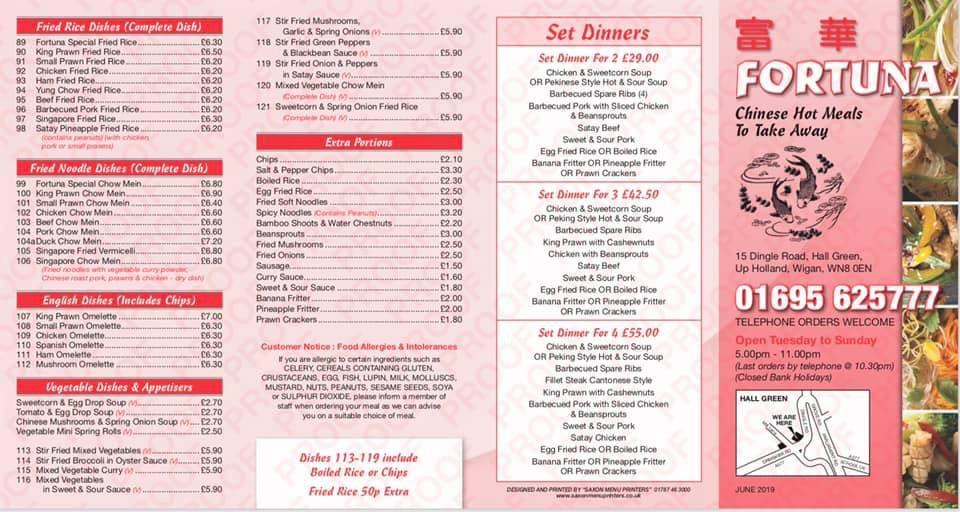 Menu at Fortuna Upholland fast food, Skelmersdale, 15 Dingle Rd