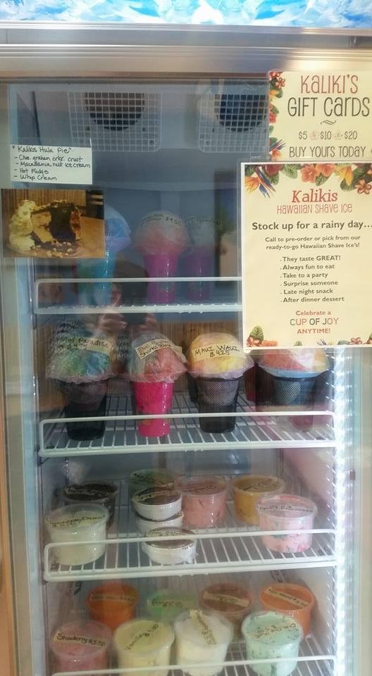 Меню десерта Kalikis Hawaiian Shave Ice,IceCream, Espresso, Hawaiian