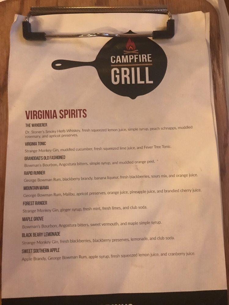 Menu at Campfire Grill restaurant, Massanutten, Delwebb Dr