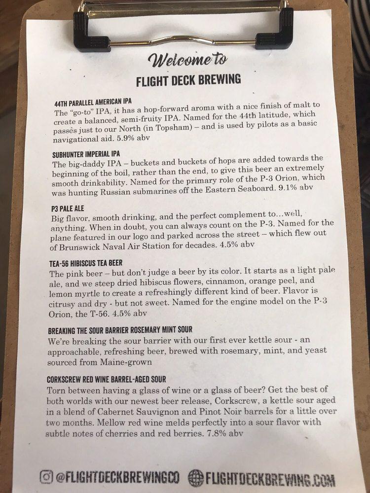 Menu at Flight Deck Brewing restaurant, Brunswick