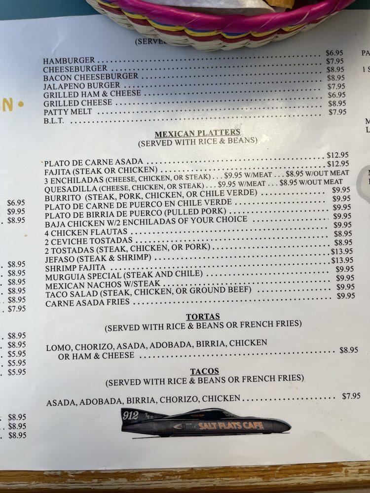 Menu at Salt Flats Cafe, Wendover, 85 Skyhawk Dr
