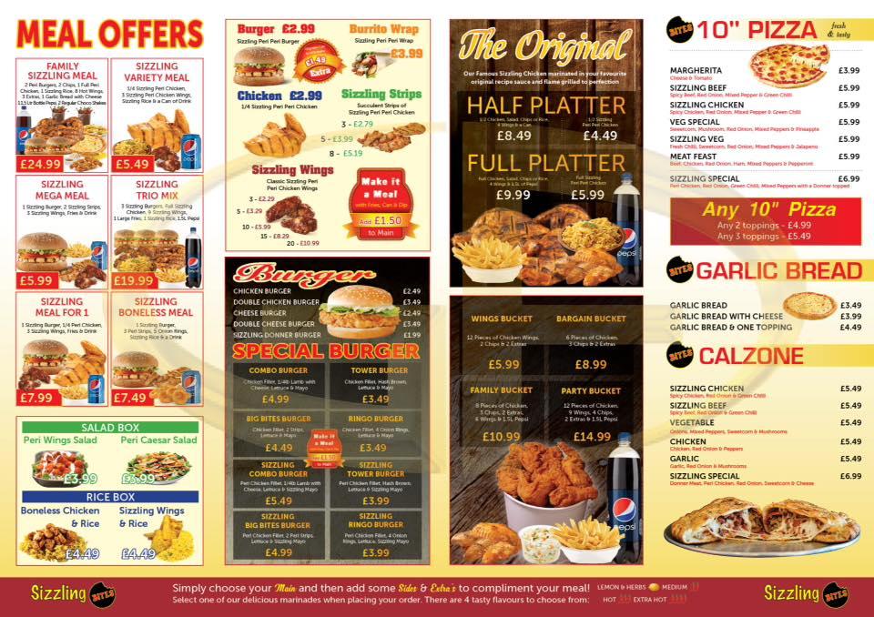 Menu at Sizzling Bites restaurant, Manchester, 2 Maple Rd