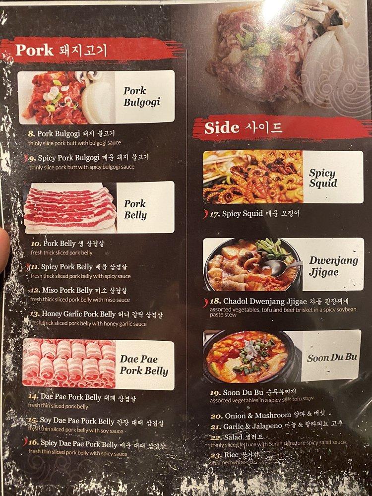Menu at Surah Korean BBQ, Upper Darby