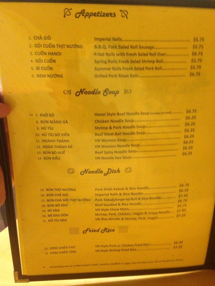 Menu at Tú Lan restaurant, San Francisco