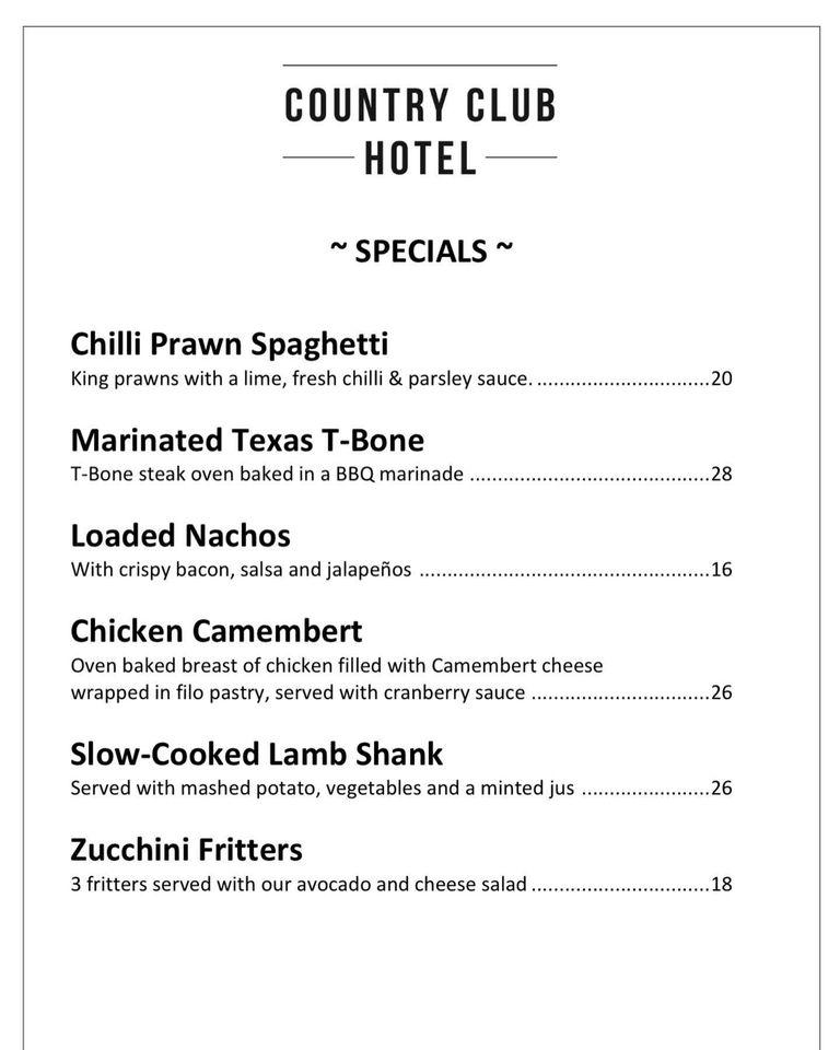 Menu at Finley Country Club Hotel Motel, Finley