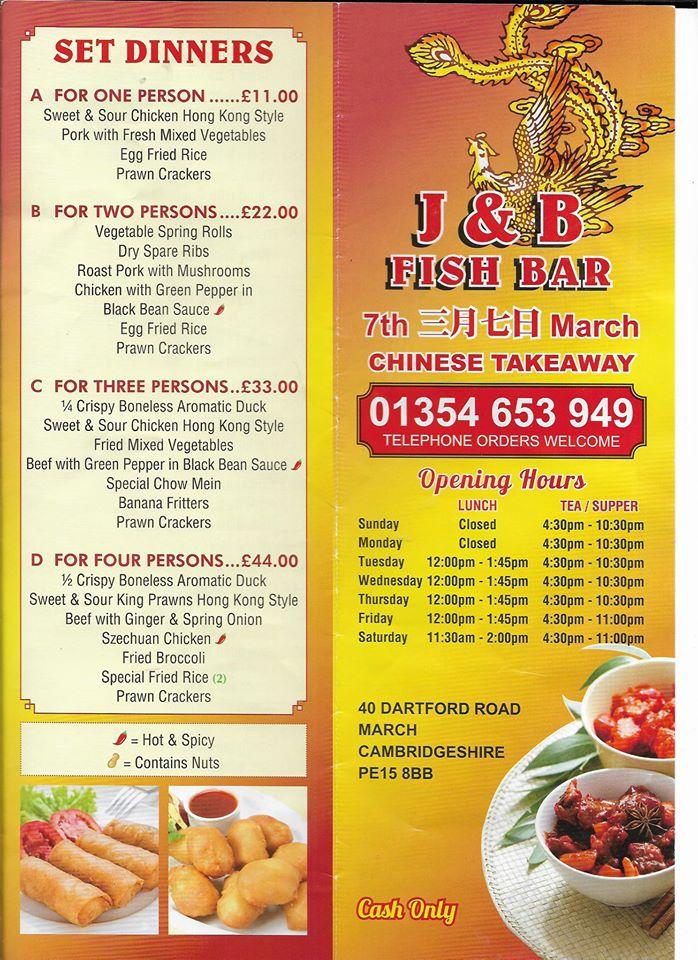 Menu At J & B Fish Bar And Chinese Take Away, March