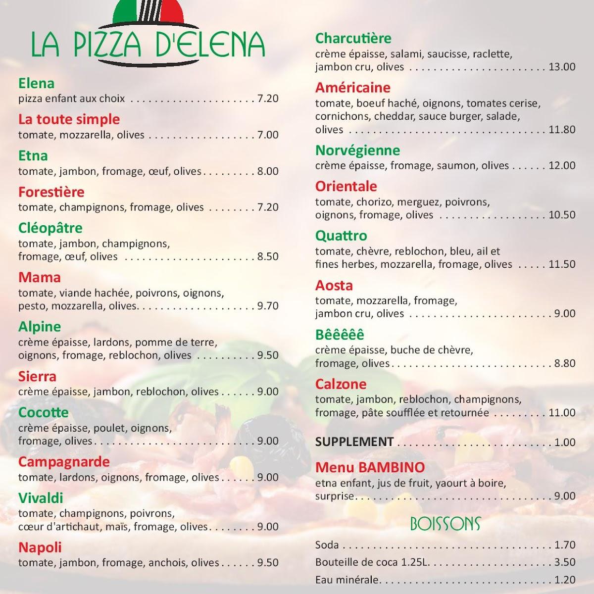 Menu at La pizza d'elena pizzeria, France