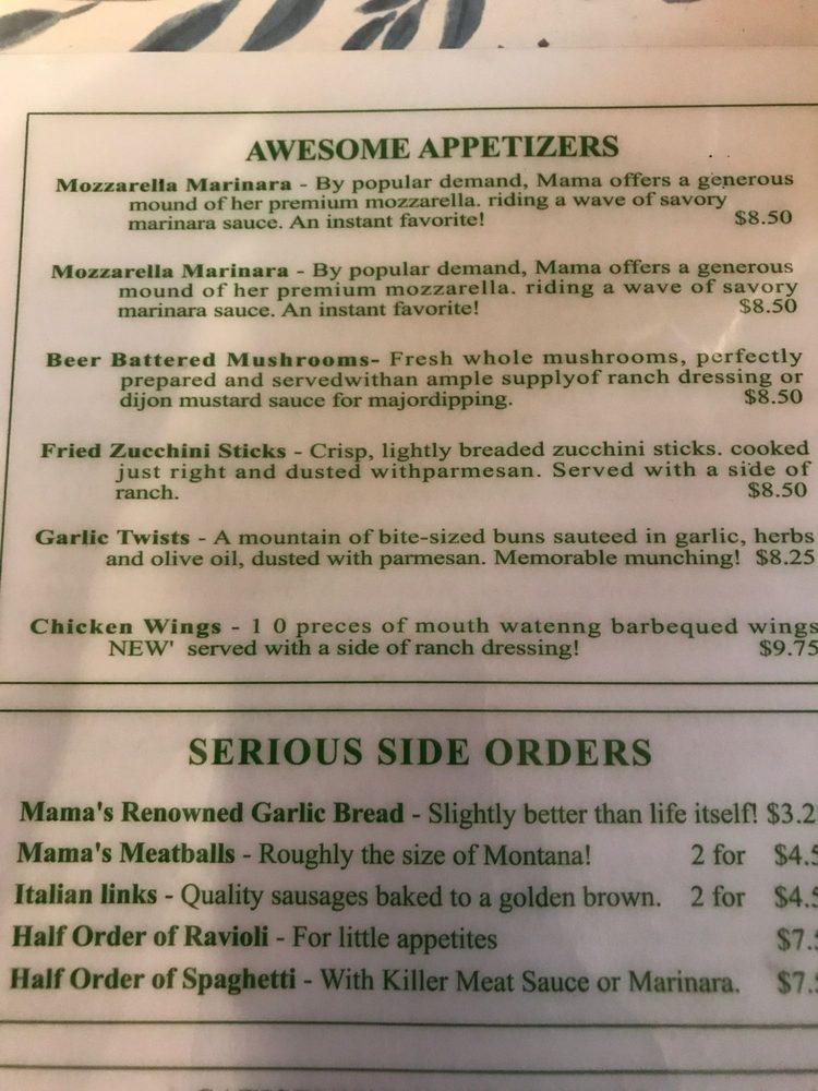 Menu at Mama's Original Pizza & Pasta pizzeria, Los Angeles, Motor Ave