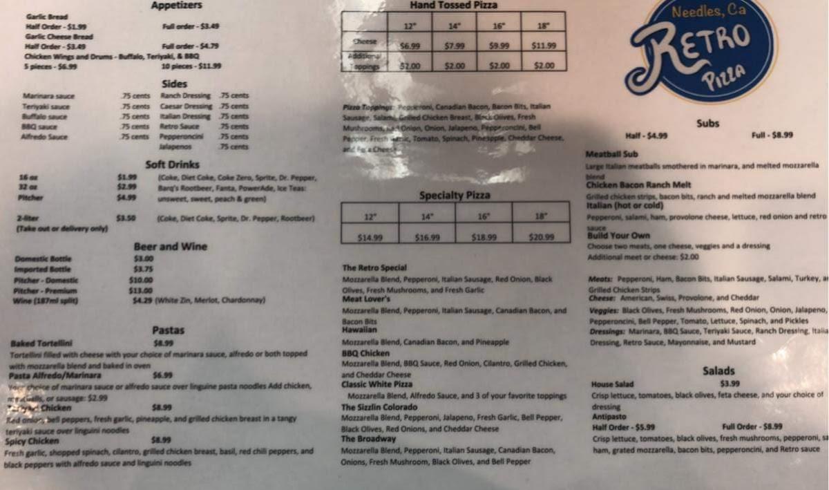 Menu At Route 66 Pizza Pizzeria Needles   R353 Retro Pizza Menu 2022 09 