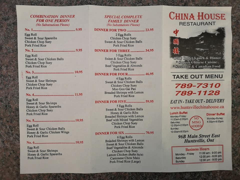 Menu at China House restaurant, Huntsville