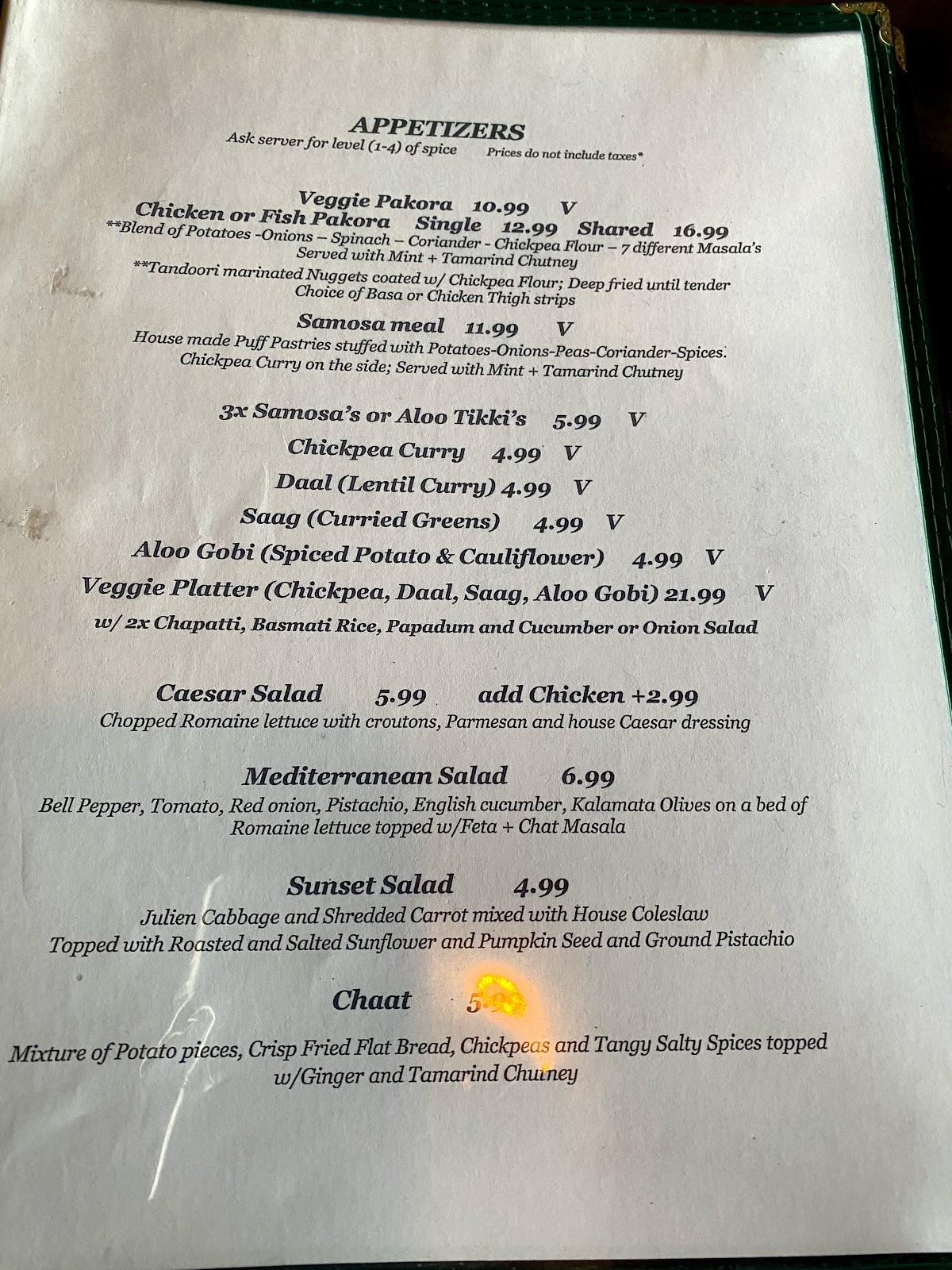 Menu at Sunset lounge + grill restaurant, Prince Rupert