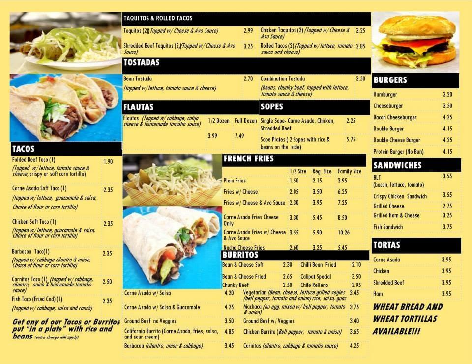 Menu at Johnny’s Burritos Brawley restaurant, Brawley