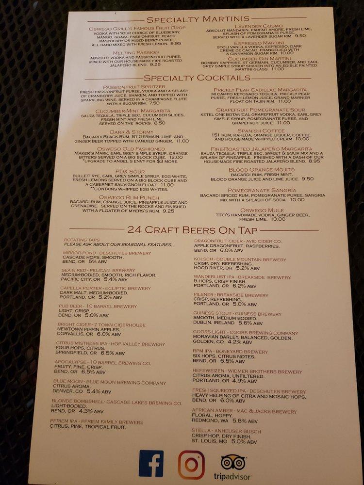 Menu at Oswego Grill- Beaverton pub & bar, Beaverton