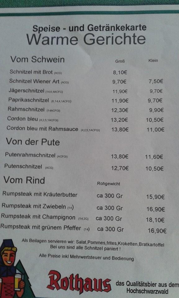 Speisekarte von Zur Platte restaurant, Hornbach