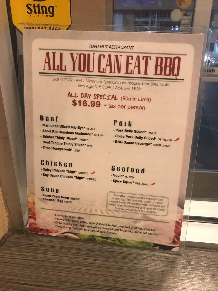 Menu at Tofu Hut BBQ, Las Vegas, W Spring Mountain Rd