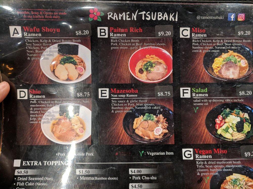 Menu at Ramen Tsubaki Fayetteville NC restaurant, Fayetteville