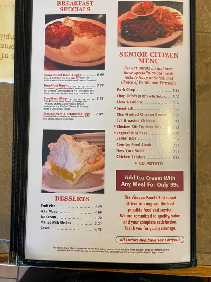 Menu at Viroqua Family Restaurant, Viroqua