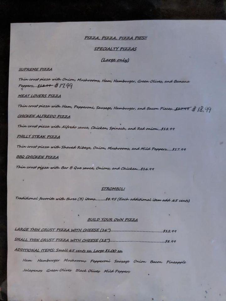 Menu at TheAlibi Bar & Grill (formerly AJ Racers Sports Bar), Flint