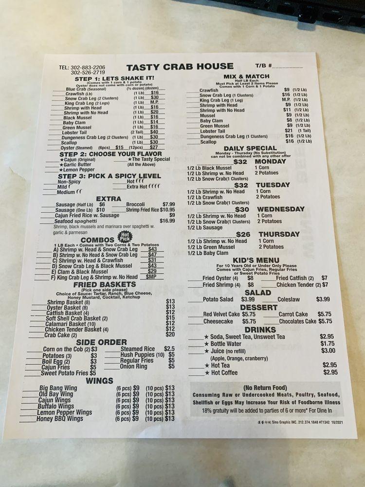 Menu at Tasty Crab House restaurant, Dover
