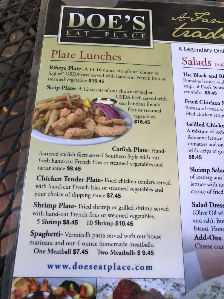 Menu at Doe's Eat Place steakhouse, Paducah