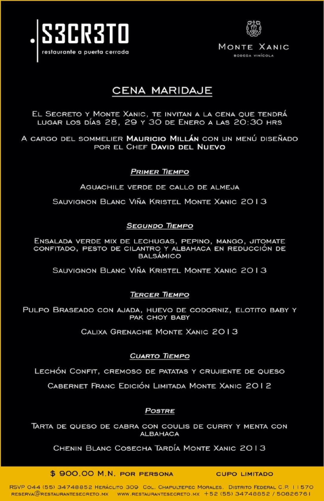 Menu at El Secreto de Polanco restaurant, Mexico City, Heráclito 309