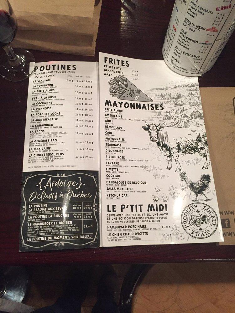 Menu at Frite Alors! Crémazie O fast food, Québec City, 122 Rue