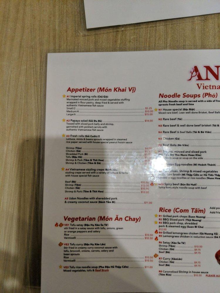 Menu at Anh Dao Restaurant, Toronto
