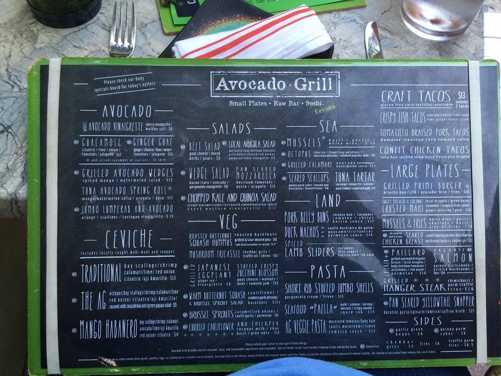 Menu at Avocado Grill restaurant, West Palm Beach