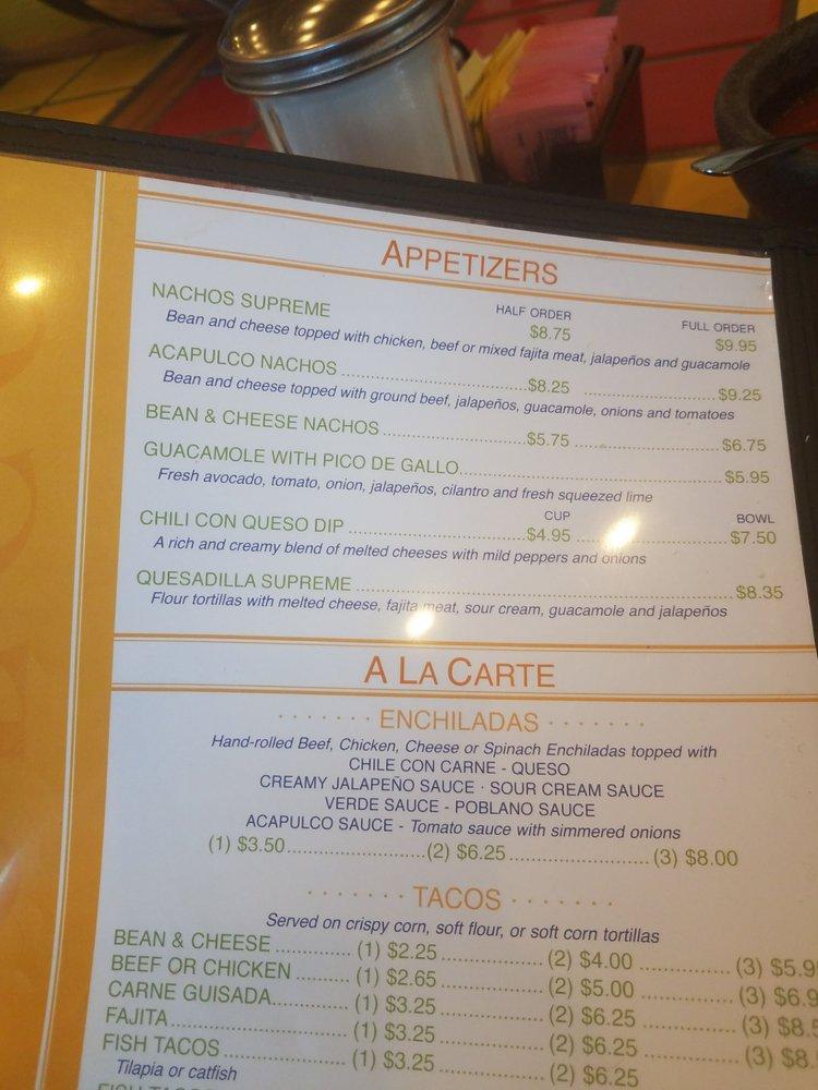 Menu at Acapulco Mexican Restaurant, Kerrville