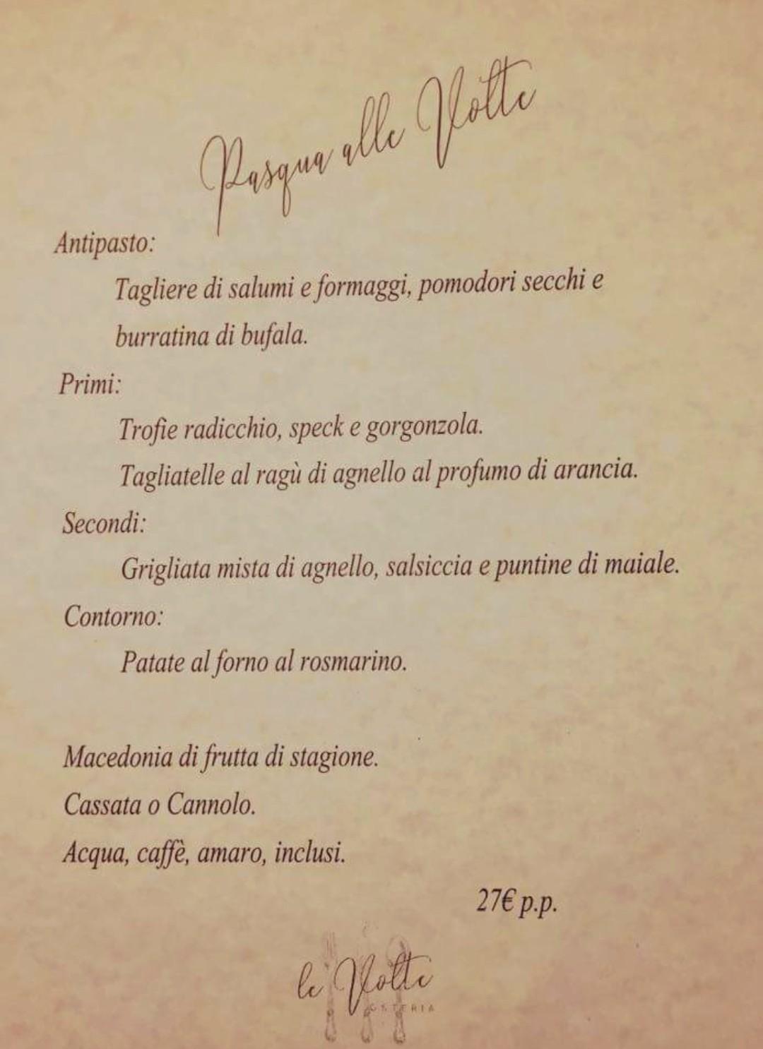 Menu at Osteria Le Volte restaurant, Piana degli Albanesi
