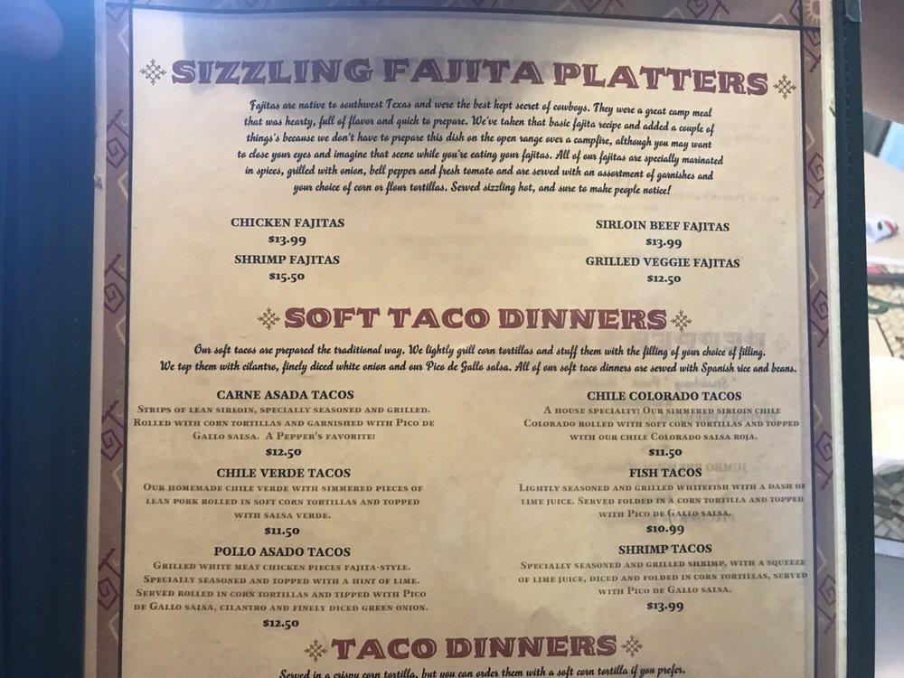 Menu at Pepper Garcia's restaurant, Santa Maria