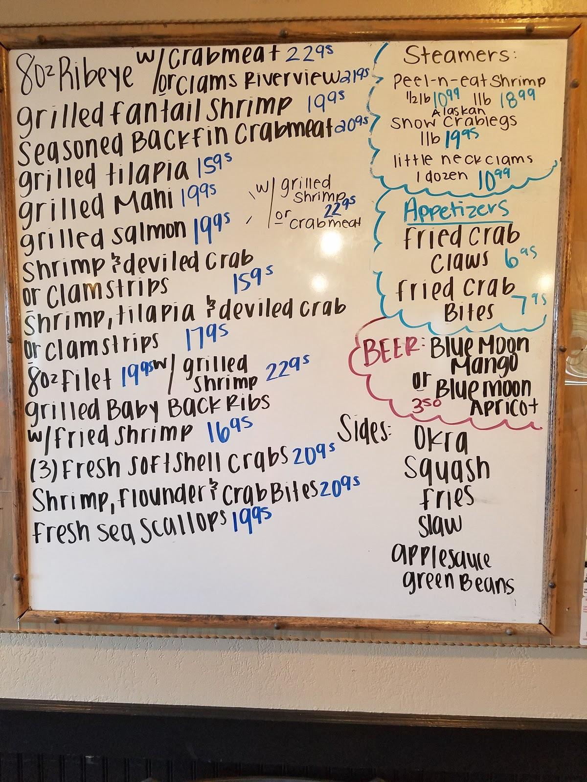 Menu at Riverview Cafe, Sneads Ferry