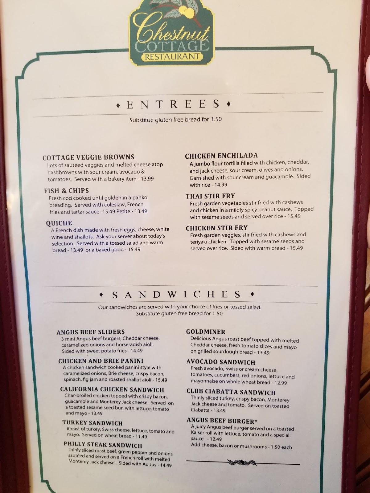 Menu at Chestnut Cottage Restaurant, Port Angeles
