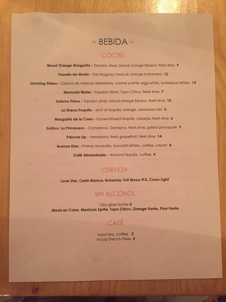 Menu at La Sirena pub & bar, Lubbock