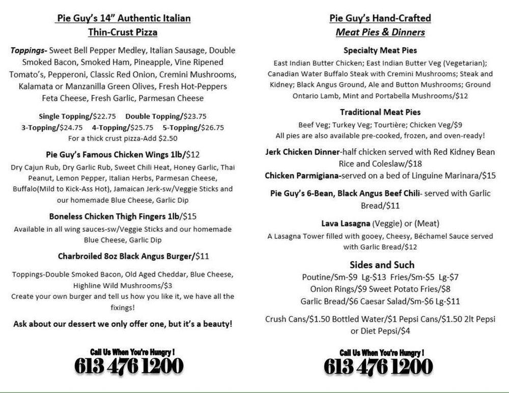 Menu at Pie Guy's Pizzeria, Prince Edward