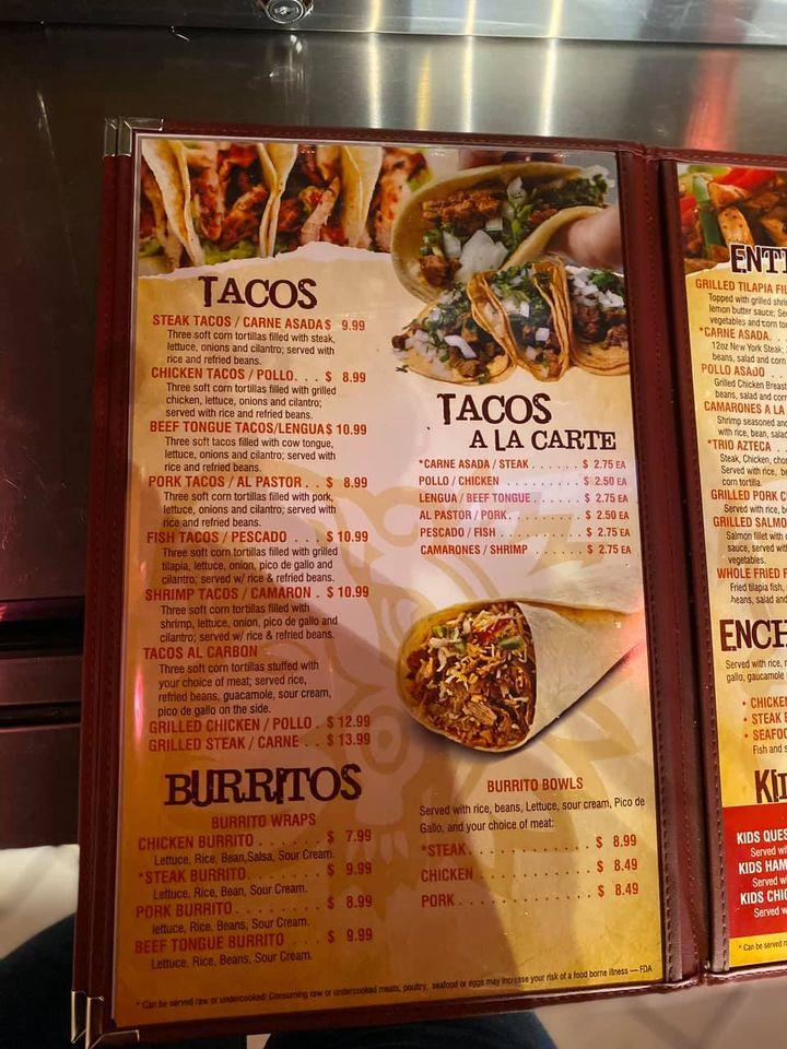Menu at Azteca Bar and Grill, Walkersville
