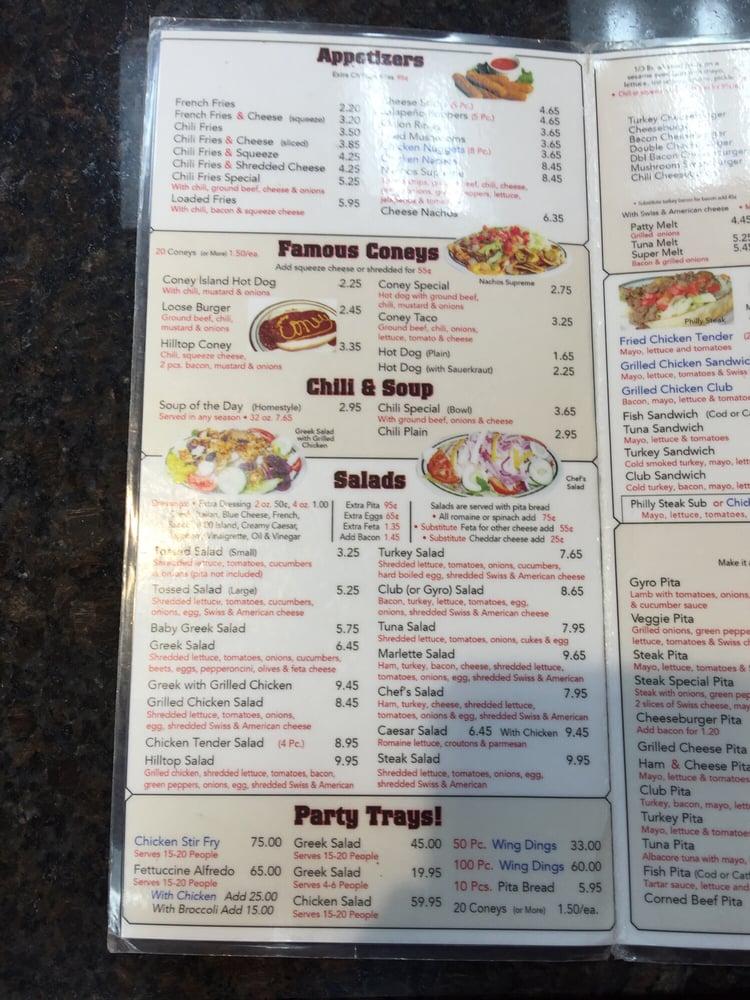 Menu at Hilltop Coney Diner pizzeria, Marlette