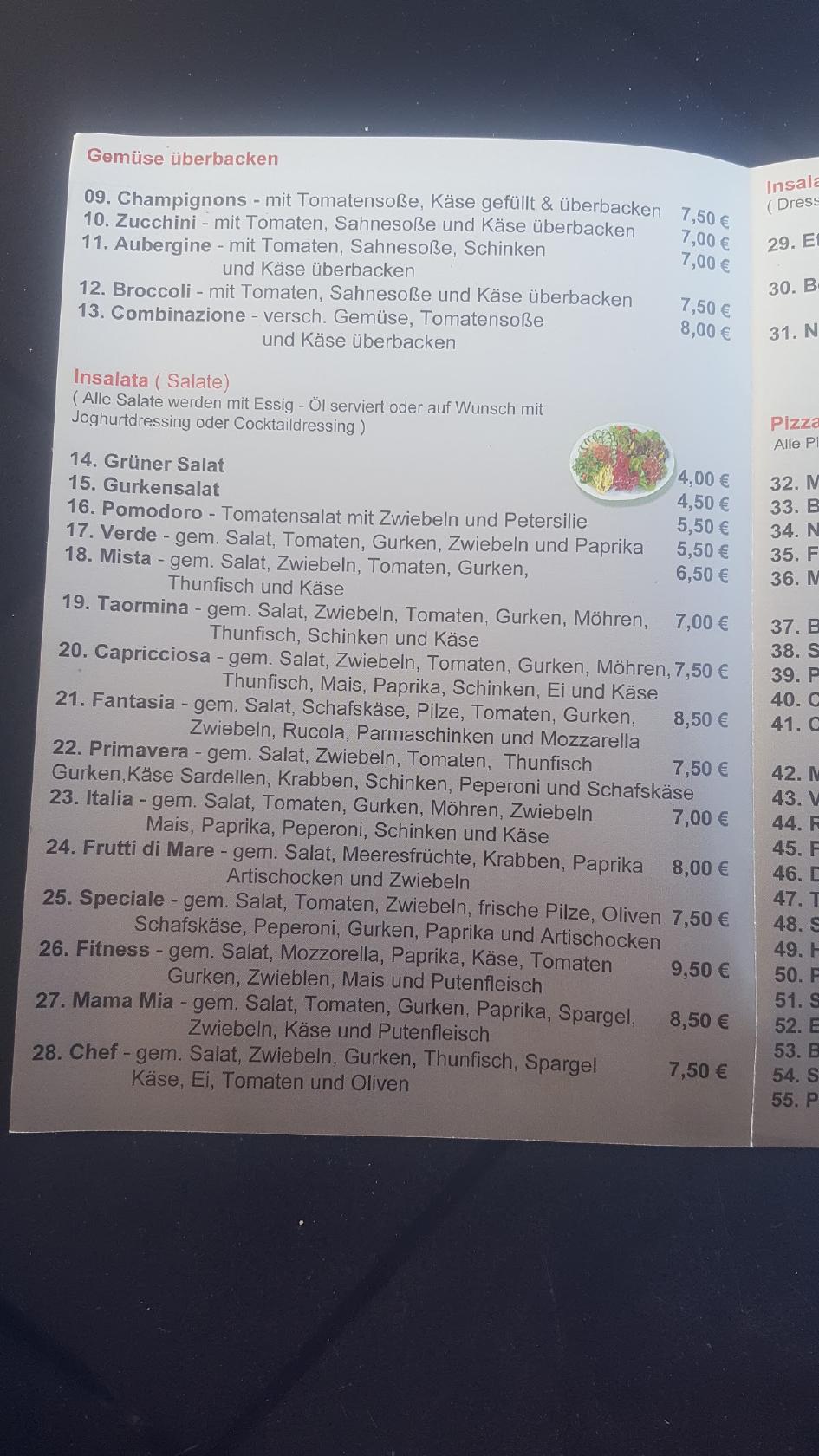Speisekarte von Pizzeria Etna Wenden, Wenden