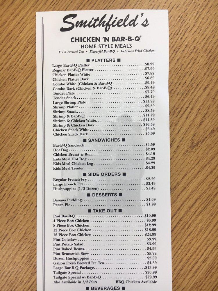 Menu At Smithfields Chicken N Bar B Q Southern Pines Us 1