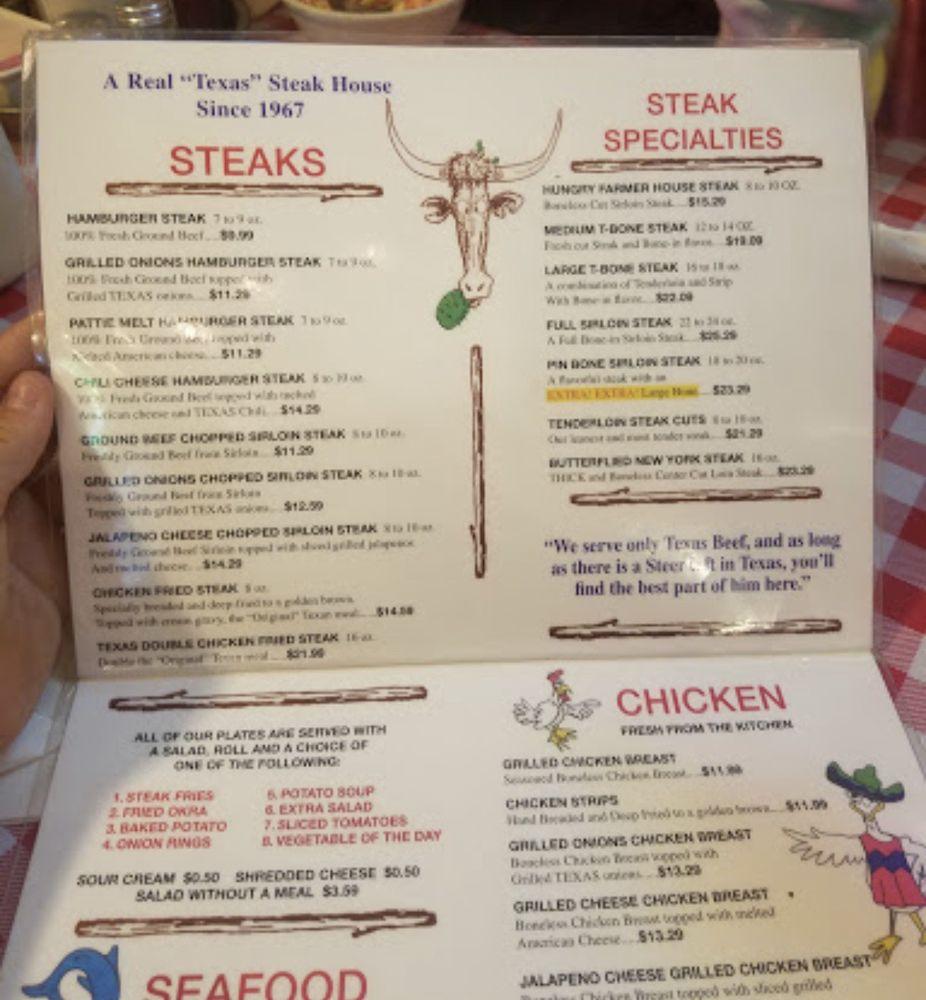 Menu At Hungry Farmer Steakhouse San Antonio 