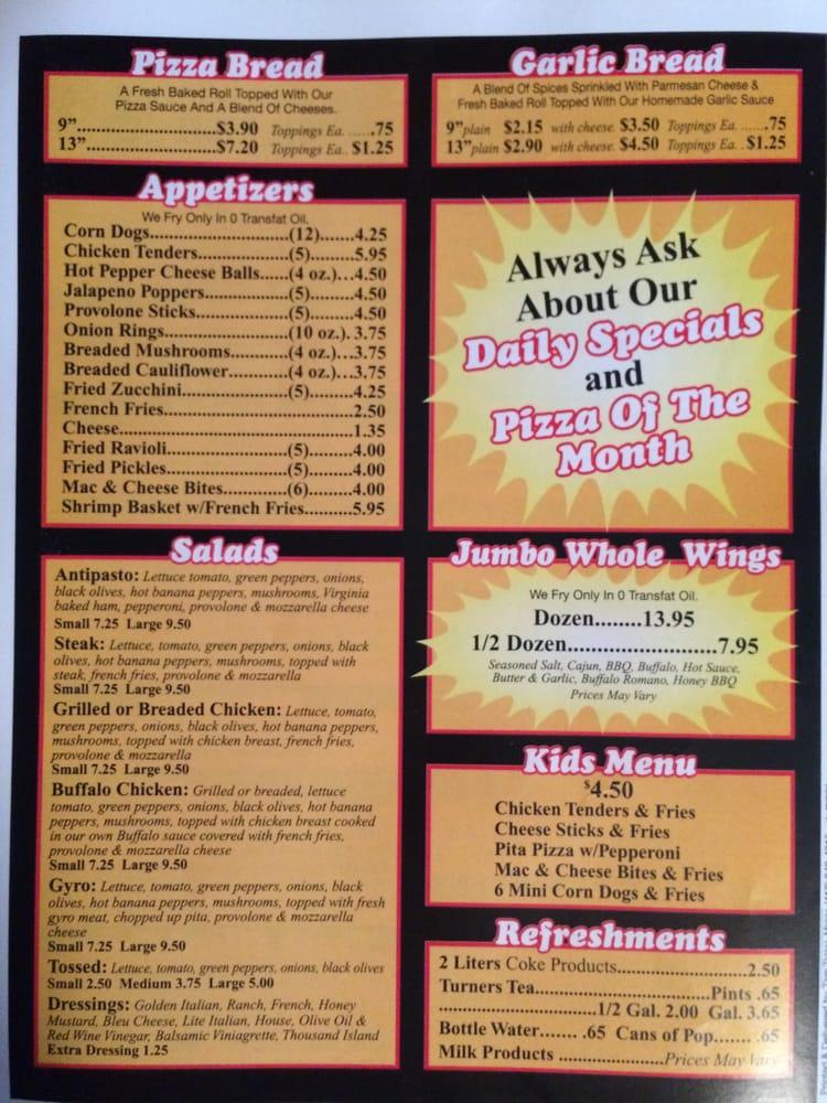 Menu at Mama Pepino's pizzeria, West Newton