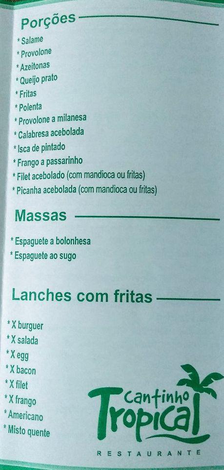 Restaurante E Pizzaria Cantinho Tropical Ofic. cardápio
