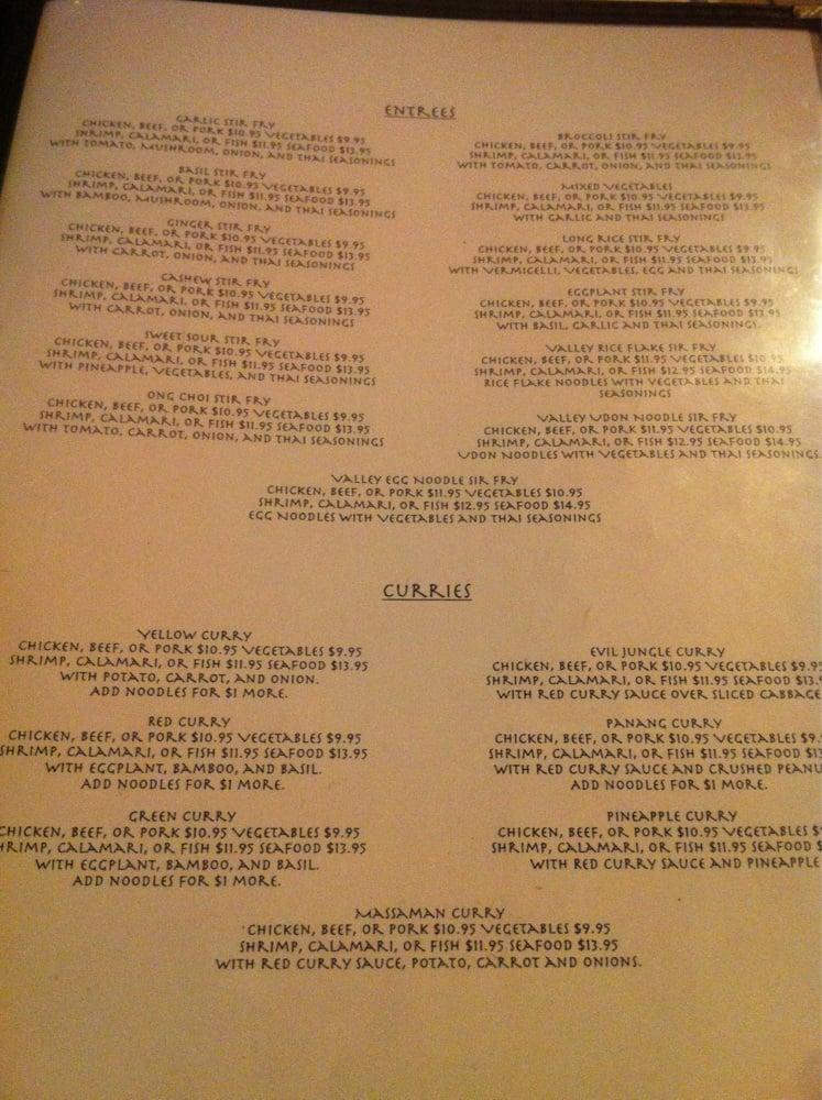 Menu at Thai Valley Cuisine restaurant, Honolulu