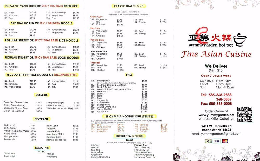 Menu at Yummy Garden Hot Pot restaurant, Rochester, W Henrietta Rd
